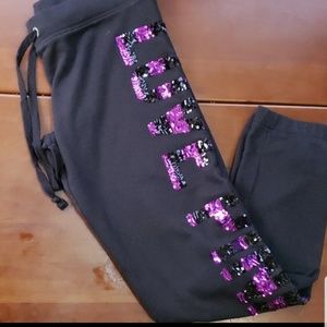 Pink VS Yoga Pants BLING SEQUIN Purple - S
